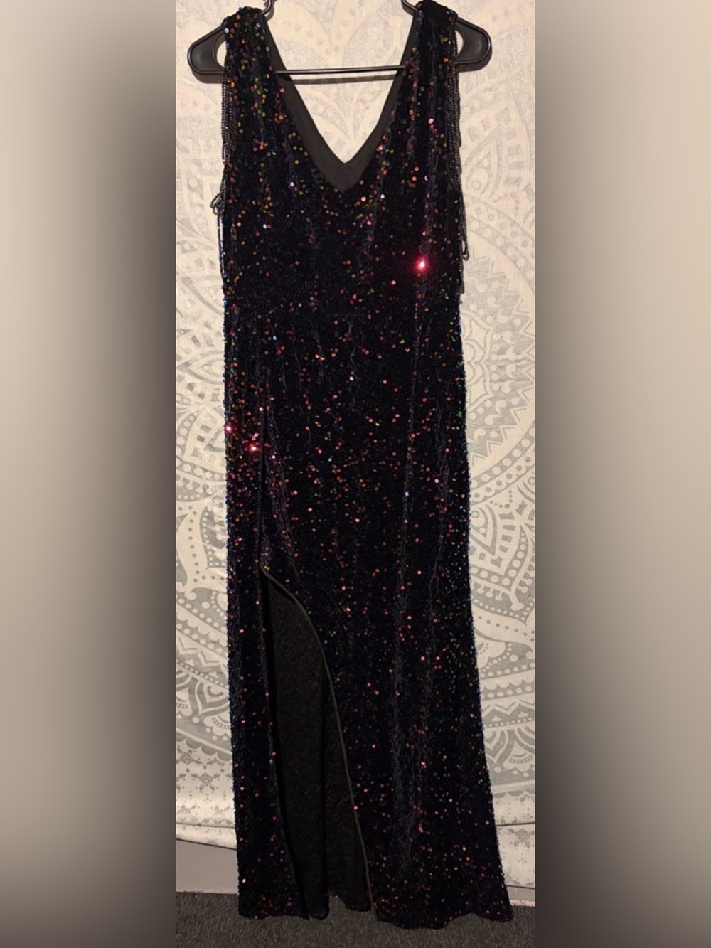 ✨ Multi-Color Sequin Beaded Fringe Maxi Gown Dress | XL ✨
